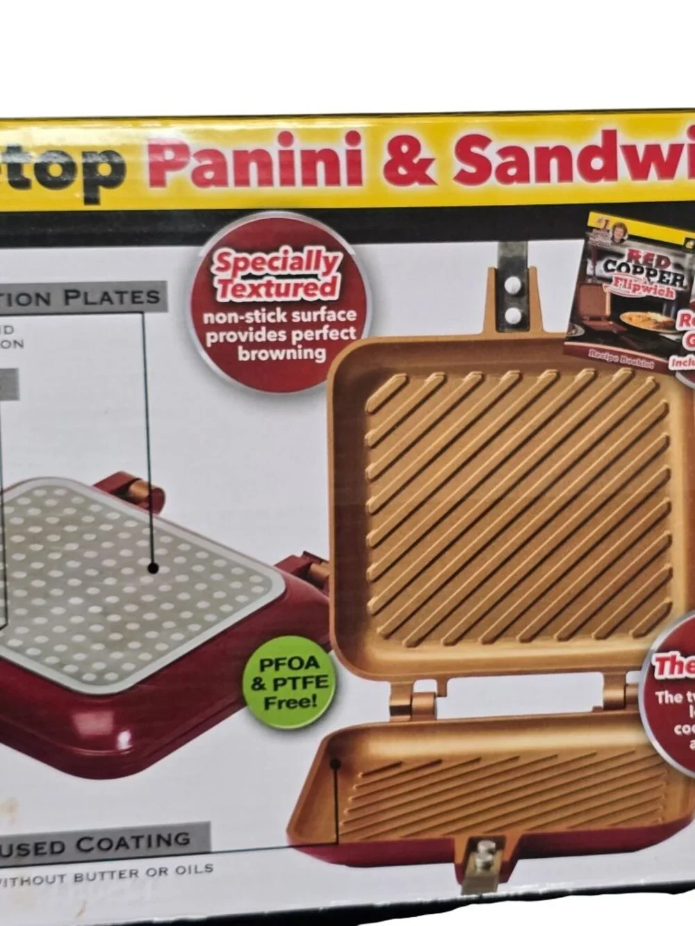Red Copper Flipwich Stovetop Panini & Sandwich Maker Non-Stick Copper Ceramic
